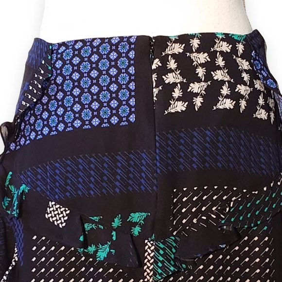 Derek Lam 10 Crosby 100% Silk Patchwork-Print Ruffled Skirt - Picture 5 of 8